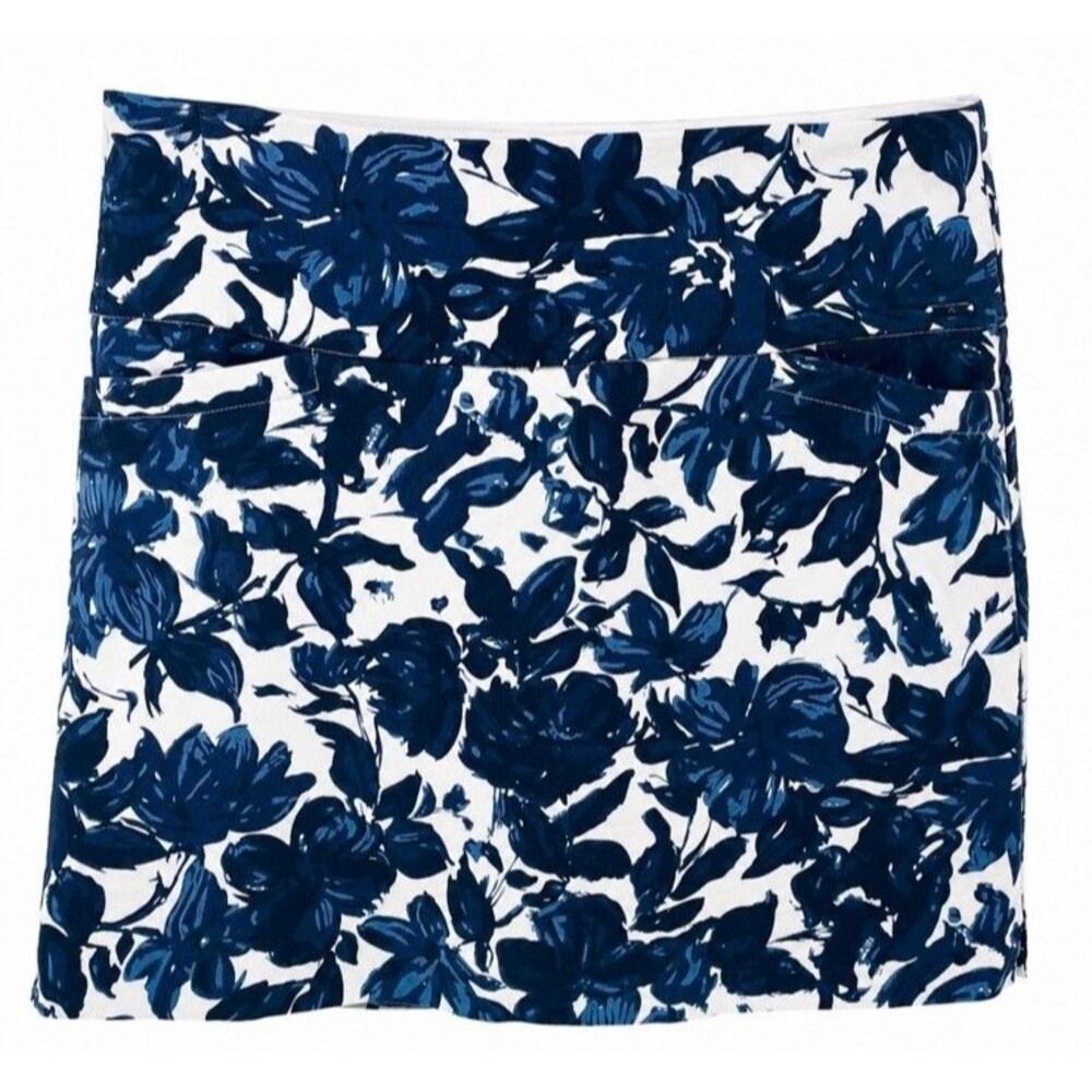 S.C. & Co. Women’s Blue Floral Skort Large Pull On Golf Tennis Athletic  Pockets